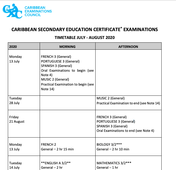  CXC Releases Examination Dates