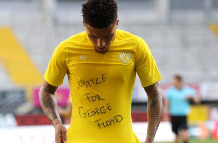 Jadon Sancho revealed a 'Justice for George Floyd' T-Shirt after scoring against Paderborn
