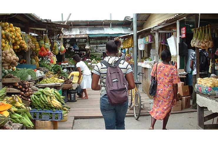 A section of the Linden market where greens and other vegetables are sold