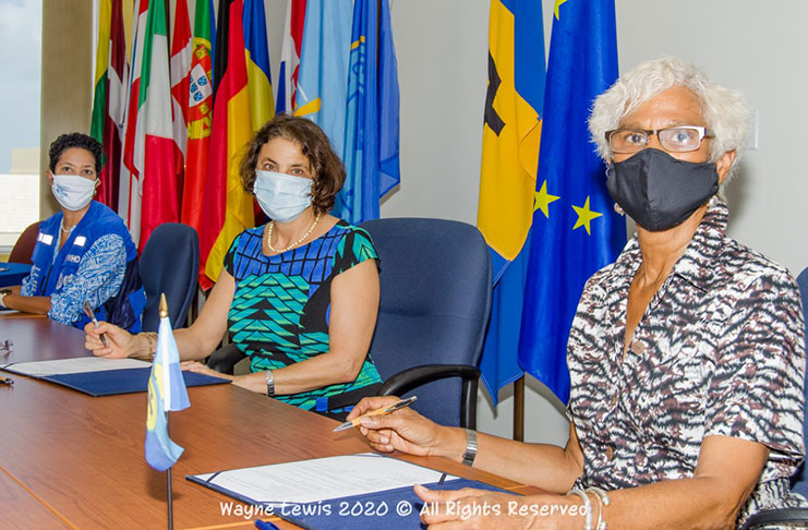 (l-r) Subregional Program Coordinator for the Caribbean PAHO/WHO office, Jessie Schutt-Aine; Head of the European Delegation to the Barbados the OECS and CARICOM and CARIFORUM, Ambassador Daniela Tramacere, and Ambassador Gail Mathurin, Director General, Office of Trade Negotiations (Barbados)