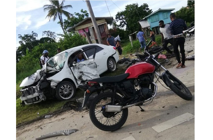 The scene of the accident on the Le Destin Public Road, East Bank Essequibo.