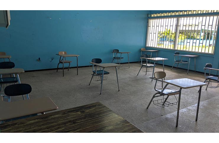 One classroom that has been prepared to accommodate students in keeping with social-distancing guidelines