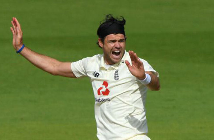 James Anderson appeals for the wicket of Roston Chase. (Getty Images)