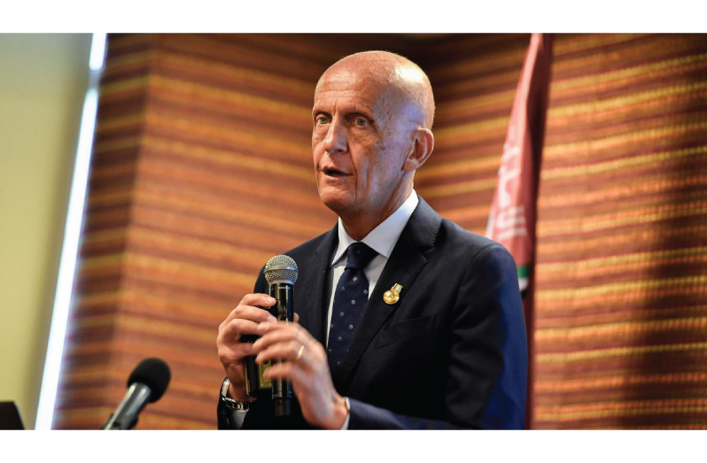 FILE PHOTO: Former Italian referee Pierluigi Collina addresses the audience while participating in a meeting about the implementation of the VAR (Video Assistant Referee) on the Fifa World Cup of Russia 2018 at the Conmebol head quarters in Luque, Paraguay September 8, 2018. REUTERS/Jorge Adorno