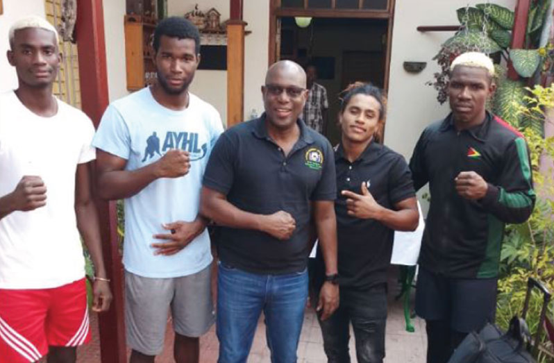 GBA president Steve Ninvalle (centre), along with boxers (from left) Colin Lewis, Dennis Thomas, Keevin Allicock and Desmond Amsterdam during his visit to Santa Clara, Cuba, just before both Cuba and Guyana closed their borders.