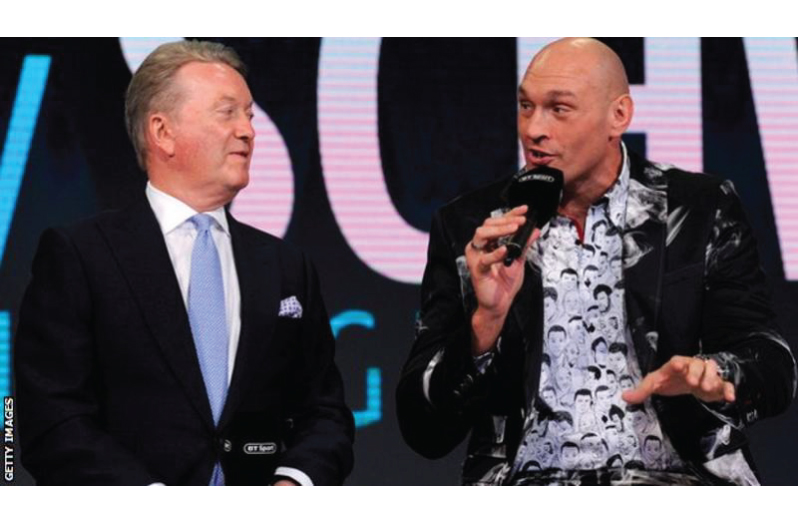 Frank Warren (left) wants to find a way for fighters like WBC heavyweight champion Tyson Fury to return to action in a viable manner.
