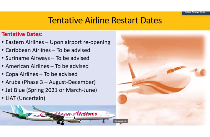 Tentative Airline restart dates (presentation screenshot)