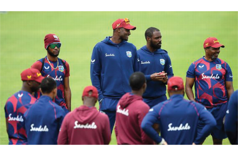 West Indies captain Jason Holder speaks to his team during a nets session at Ageas Bowl. (Getty Images)