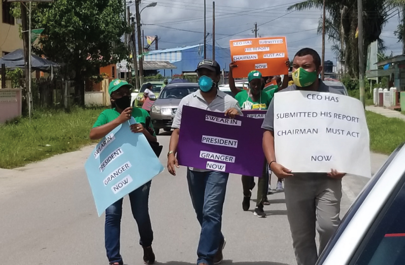Scenes from the protest held in Linden on Monday