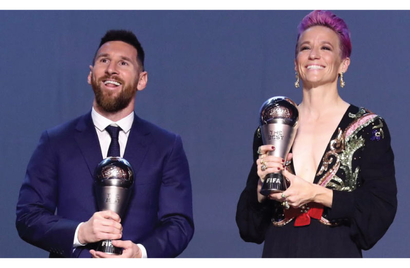  Lionel Messi (left) took the Best Men's , and  Megan Rapinoe Best Women's Player prizes in the 2019 Ballon d'Or for the world's best players.