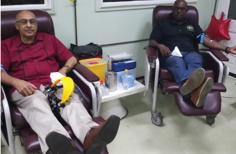 Here Yassin (left) and Ninvalle relax while donating the precious fluid.