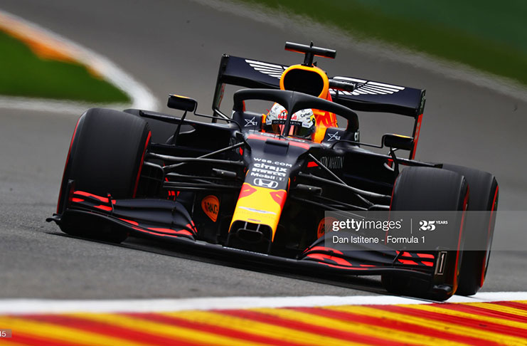 Max Verstappen of the Netherlands drives the (33) Aston Martin Red Bull Racing RB16 on track during practice for the F1 Grand Prix of Belgium, at Circuit de Spa-Francorchamps yesterday in Spa, Belgium. (Photo by Dan Istitene - Formula 1/Formula 1 via Getty Images)