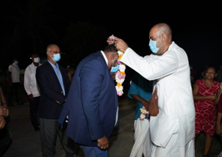 President, Dr. Mohamed Irfaan Ali, on Tuesday evening, joined with the residents and members of the ISKCON Guyana Crane Temple to celebrate Krishna Janmashtami