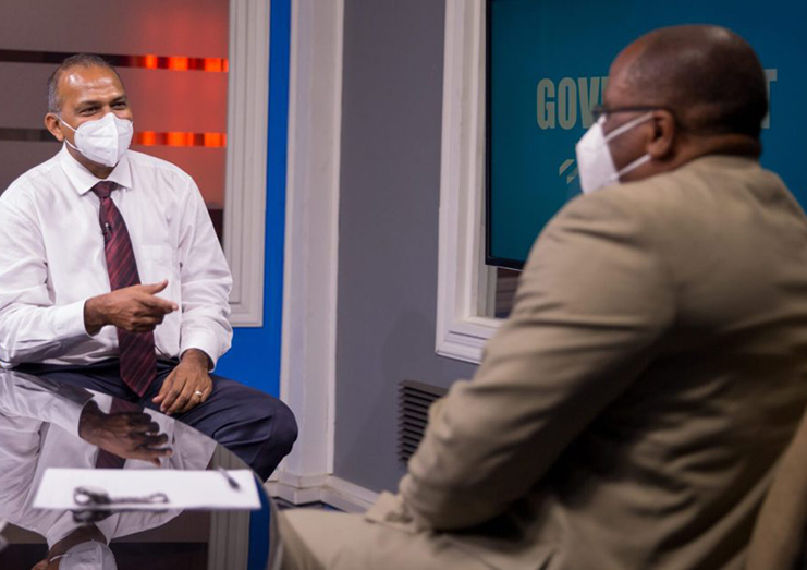 Hon. Dr. Frank Anthony, Minister of Health (left) sitting with Host, Michael Gordon on the programme, ‘Government in Focus’