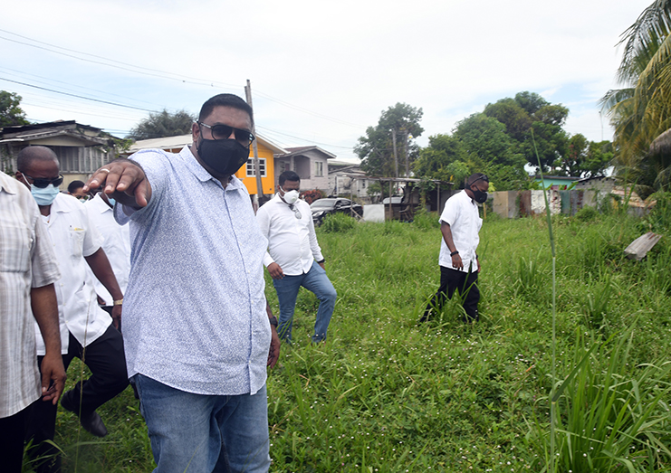 President, Dr. Irfaan Ali, inspects the site for the new Demerara Harbour Bridge (Adrian Narine photo)