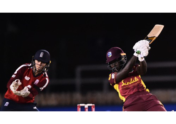 Deandra Dottin goes on the attack during her half-century yesterday.