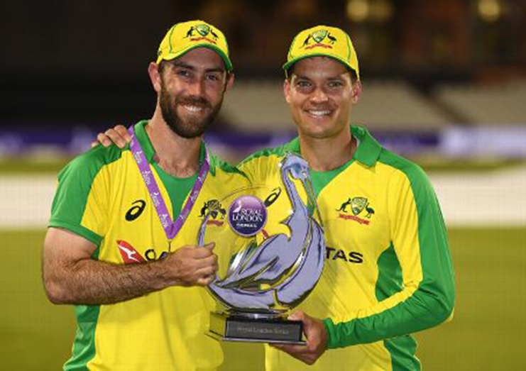 Glenn Maxwell and Alex Carey hold the Royal London One Day Series trophy. (Getty Images)