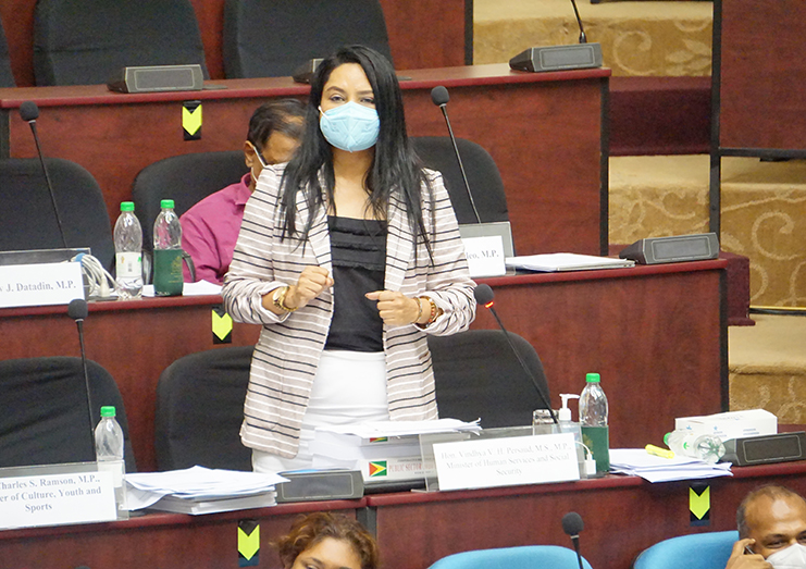 Minister of Human Services and Social Security, Dr. Vindhya Persaud, was energetic in her presentation to the National Assembly (Elvin Crocker photo)