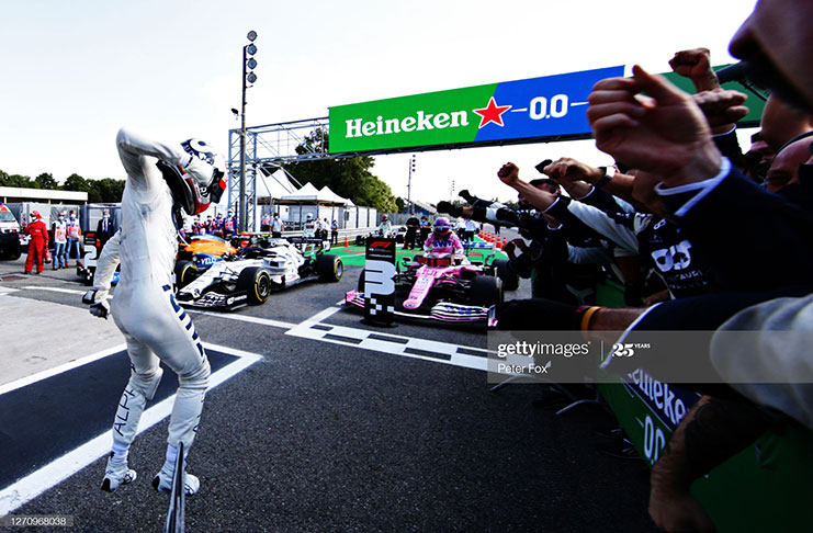 Race winner Pierre Gasly of France and Scuderia AlphaTauri celebrates in parc ferme during the F1 Grand Prix of Italy at Autodromo di Monza on September 06, 2020 in Monza, Italy. (Photo by Peter Fox/Getty Images)