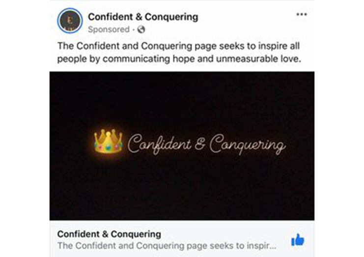 the confident and conquering Facebook page