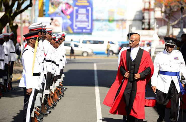 FLASHBACK Justice Brassington Reynolds inspecting the Guard of Honour during April 2019 Assizes opening ceremony.