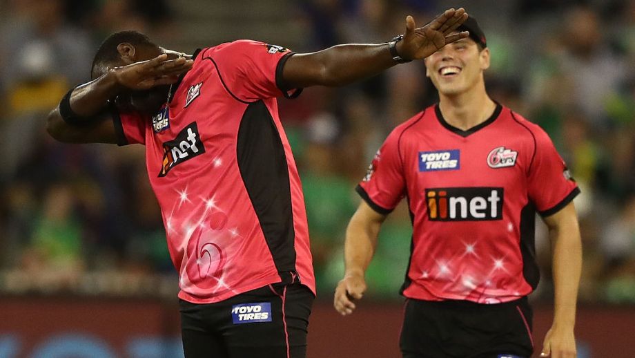 Carlos Brathwaite brings out the dab (Getty Images)