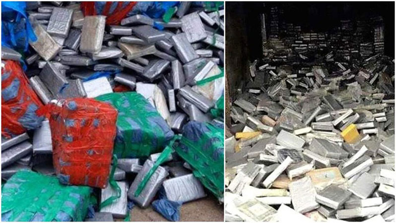 The cocaine was disguised as scrap metal and placed inside a steel container (Belgian media photos)