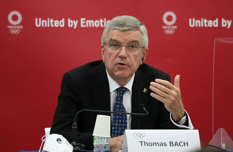 Thomas Bach, International Olympic Committee (IOC) president, speaks during a joint news conference between IOC and Tokyo Organising Committee of the Olympic and Paralympic Games (Tokyo 2020) in Tokyo, Japan, November 16, 2020..(Du Xiaoyi/Pool via REUTERS)