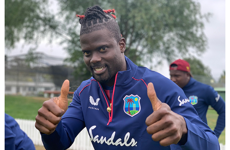 : Windies T20 batsman, Andre Fletcher give the ‘thumbs up’ as the players successful passed their first set of Covid-19 test and are ready to commence practice (Windies Twitter)