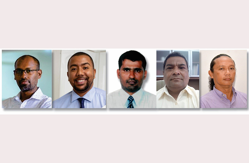 From L-R: National Judges – Ryan McKinnon, Robert Singh, Mohamed Khan, Dr. Ricardo Stuart and Nicholas Hing