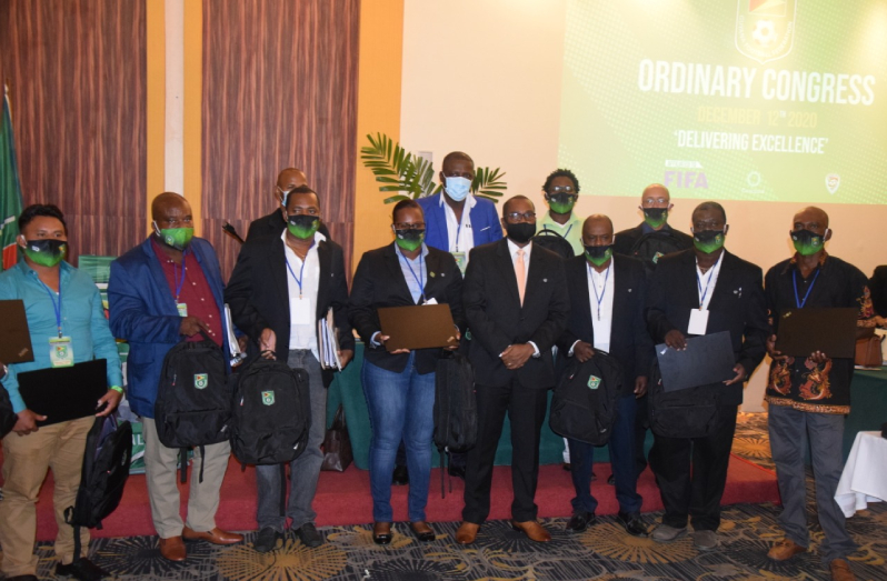 The GFF gifted its members and affiliates laptops at its December 12 Ordinary Congress at the Pegasus Hotel. (Rawle Toney photo)