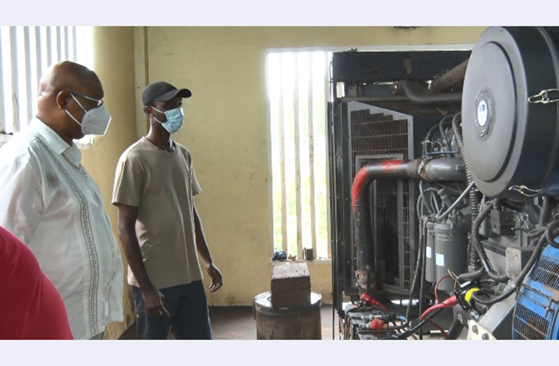 Minister of Public Works, Juan Edghill, inspects the newly acquired genset at the Mabaruma Power Station