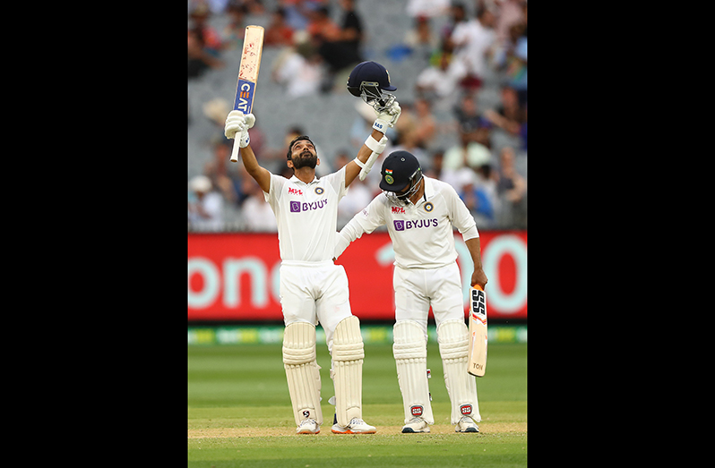 Ajinkya Rahane takes a moment after a hard-fought century, Australia vs India, 2nd Test, Melbourne, 2nd day, December 27, 2020