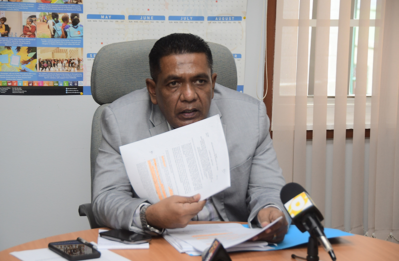 Agriculture Minister, Zulfikar Mustapha, during the press briefing on Friday (Adrian Narine photo)