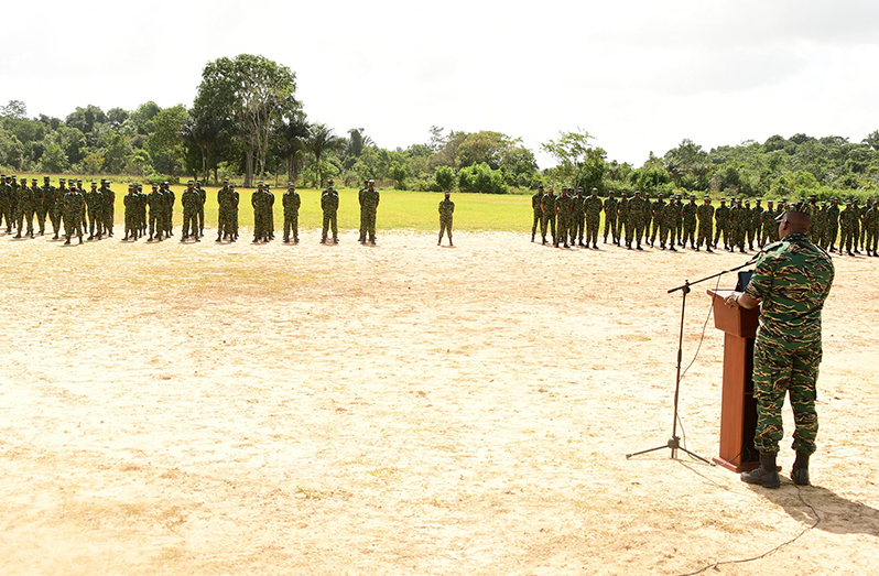 Chief of Staff, Brigadier Godfrey Bess addresses the 74 recruits who completed the BRC training course