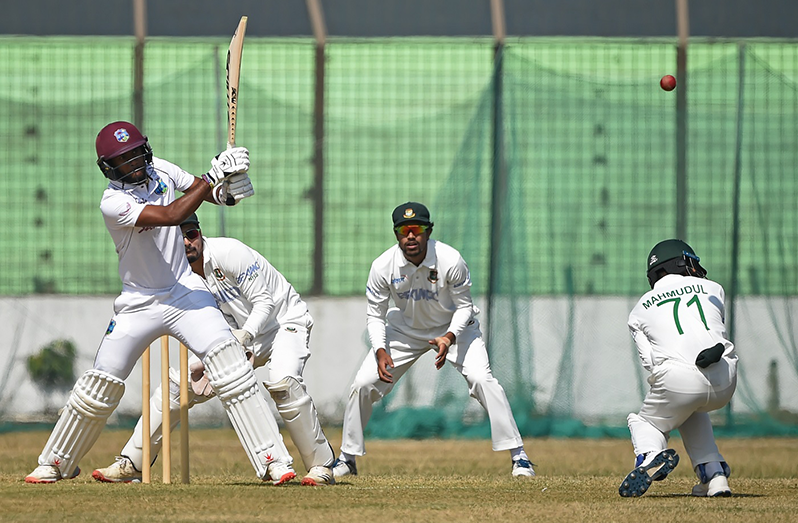 Kraigg Brathwaite pulls. (AFP via Getty Images)