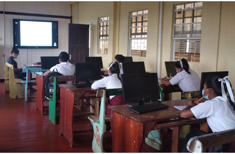 Students at the North West Secondary school, who  reside at the dormitory  there, participating in an online ‘Zoom’ class