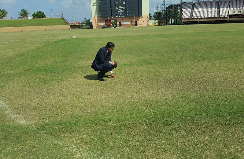 Minister of Culture, Youth and Sport, Charles Ramson Jr, during his visit to the Guyana National Stadium on January 12 (Photo compliments: Franklin Wilson)