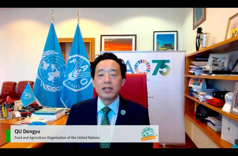 FAO Director-General QU Dongyu addressing the GFFA virtual panel