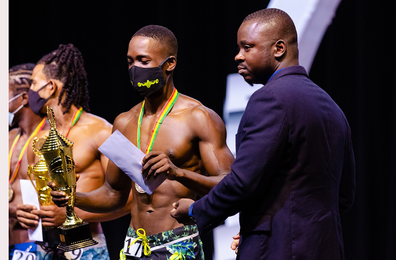 Renaldo Caldeira won the Mr Physique division at last month’s GBBFF Resilience competition. (Delano Williams photo)