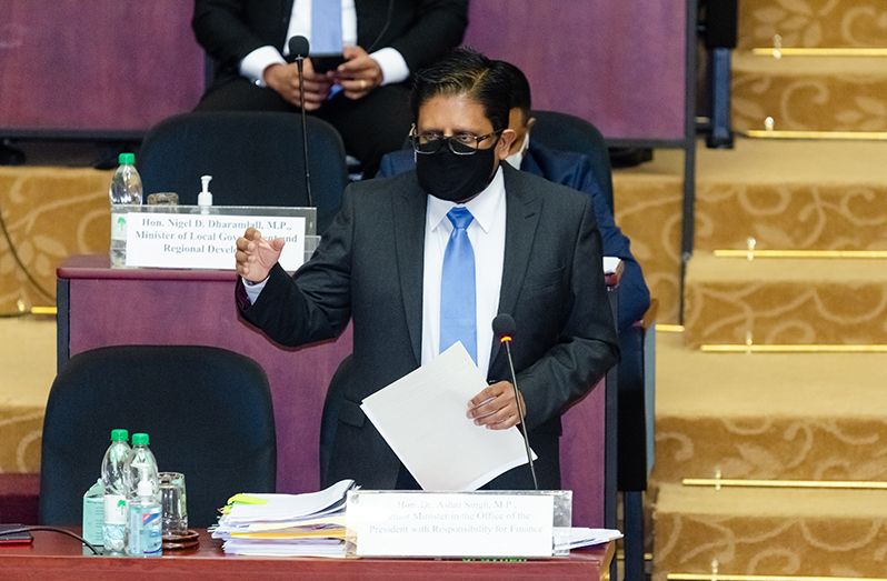 Senior Minister in the Office of the President with Responsibility for Finance Minister, Dr. Ashni Singh, presenting his arguments to the National Assembly on Thursday