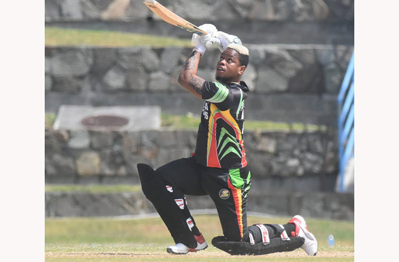 Guyana Jaguars' Shimron Hetmyer watches the ball after playing a shot during the CWI Regional Super50 match in Antigua. – (CWI Media).