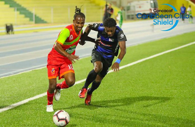 FLASHBACK! Fruta Conquerors’ Gregory ‘Jackie Chan’ Richardson was a thorn in the Jong Holland defenders’ side, during their 0-0 draw in the 2019 CONCACAF Caribbean Club Shield, in Curacao.