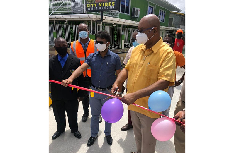 At Saturday’s commissioning of the bridge are, from left: Councillor Heston Bostwick; Georgetown Mayor Ubraj Narine; and Minister of Public Works, Bishop Juan Edghill (Ministry of Public Works photos)