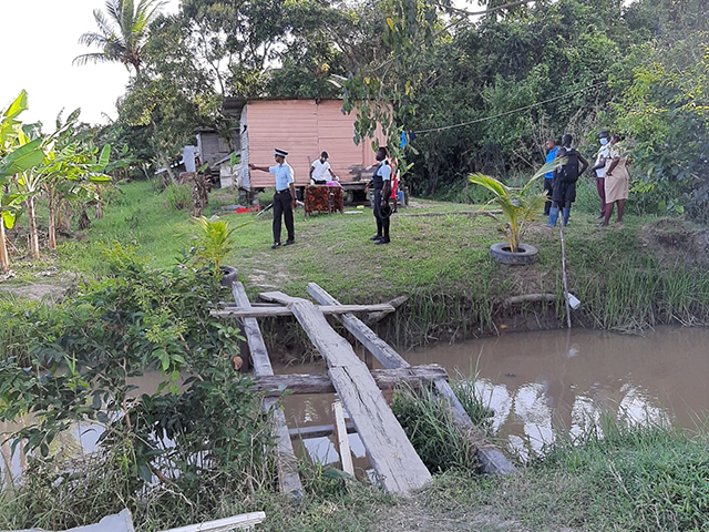 Police at the scene where the body was found