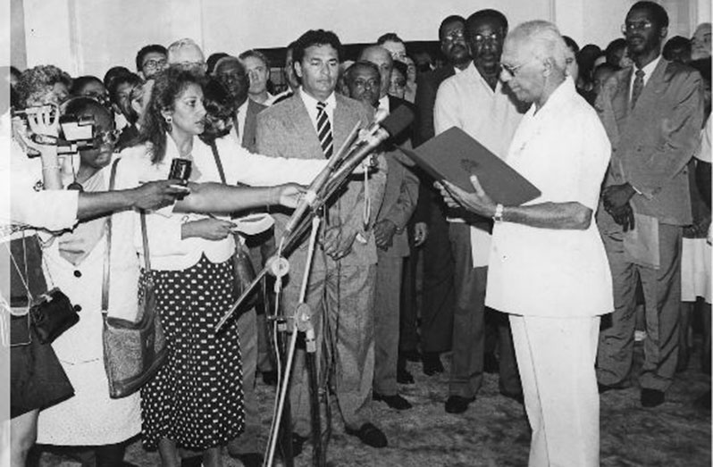 Dr Cheddi Jagan taking the oath of office on October 9, 1992