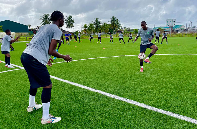 Guyana's local-based players in training at the GFF Training Centre at Providence