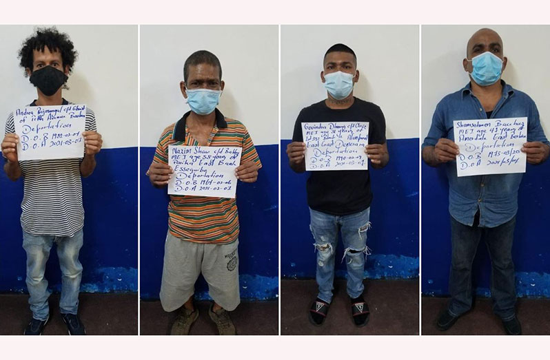 The deportees from L-R: Andre Ragmangal, Nazim Shaw, Govinda Dhanraj, Shanandeen Bacchus (Photos released by the Guyana Police Force)