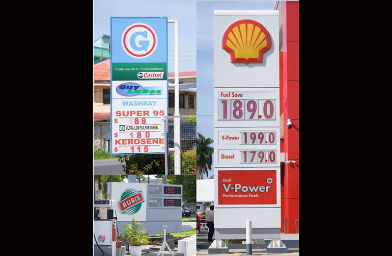 Gas prices at the various gas stations on Friday