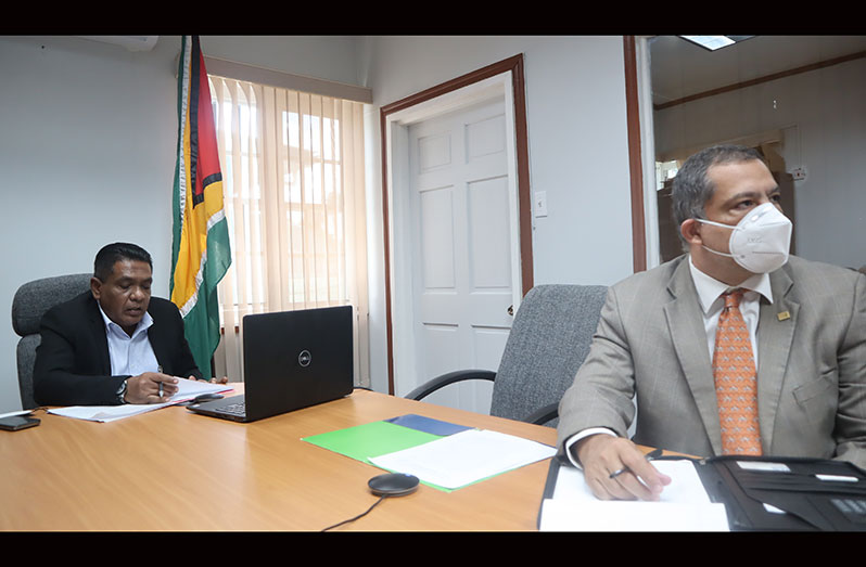 From left: Agriculture Minister, Zulfikar Mustapha and IICA Country Representative to Guyana, Wilmot Garnett, during the meeting